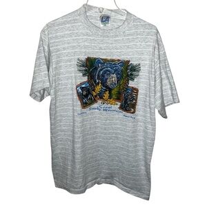 LA Loving Vintage T-shirt Single Stitch Gray Stripe Great Smoky Mountains XL